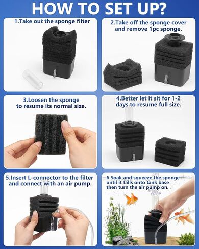 Aquarium Bio Sponge Filter Kit, Super-Quiet Submersible Fish Tank Foam Filter with 1 Spare Sponge and Full Accessories, Suits Tanks Within 20 Gallon (S Kit/2 Pack) in Saudi Arabia