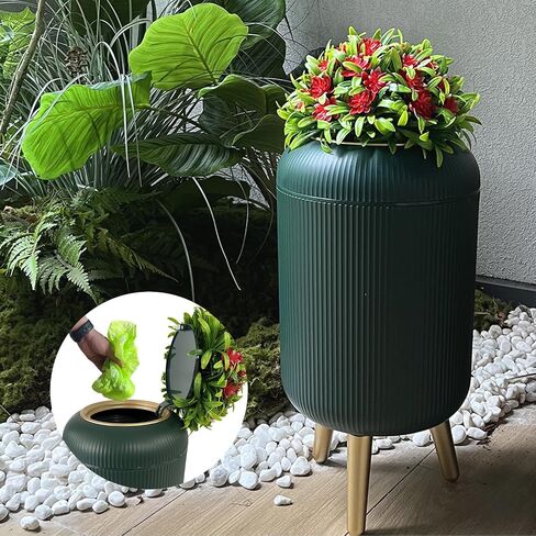 Dog Poop Trash Can Outside - 2.5 Gal Outdoor Poop Garbage Can - Small Pet Waste Container with Lid - Front Porch, Backyard, Waste Bin for Dog Poop - Plant Styled Dog Poop Bucket - Green in Saudi Arabia