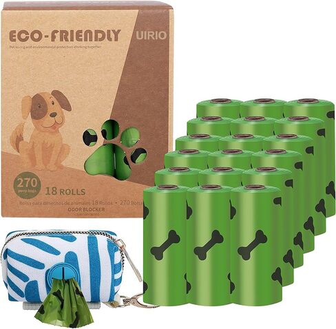 أكياس فضلات الكلاب من UIRIO قابلة للتحلل بيولوجيًا - أكياس معطرة بسمك 270 كيسًا للكلاب - أكياس قابلة للتحلل للكلاب مانعة للتسرب - 18 لفة و15 كيس نفايات لكل لفة in Kuwait