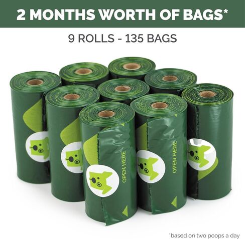 Dog Poop Bags - Dispenser-Friendly, Leak-Proof Waste Bags for Dogs, Pack contains 9 rolls with 15 bags each in Saudi Arabia