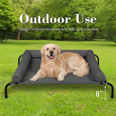 Cooling Elevated Dog Bed with Pillows,Portable Washable Raised Dog Cot Bed with Chew Proof Mesh and Metal Frame,No-Slip Rubber Feet for Indoor & Outdoor Use,Large,Deep Grey in Kuwait