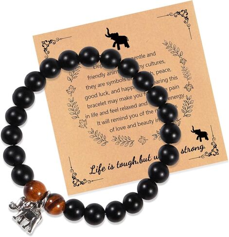 Elephant Bracelet,Elephant Gifts for Women,Personalized Inspirational Bracelets Natural Stone Beaded Bracelets for Women Teen Girls (black) in Kuwait