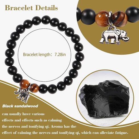 Elephant Bracelet,Elephant Gifts for Women,Personalized Inspirational Bracelets Natural Stone Beaded Bracelets for Women Teen Girls (black) in Kuwait