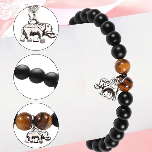 Elephant Bracelet,Elephant Gifts for Women,Personalized Inspirational Bracelets Natural Stone Beaded Bracelets for Women Teen Girls (black) in Kuwait