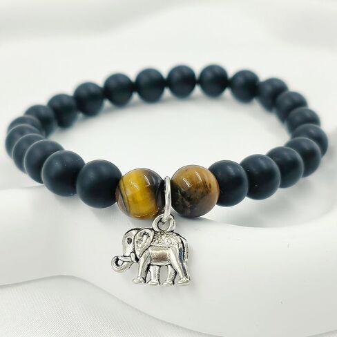 Elephant Bracelet,Elephant Gifts for Women,Personalized Inspirational Bracelets Natural Stone Beaded Bracelets for Women Teen Girls (black) in Kuwait