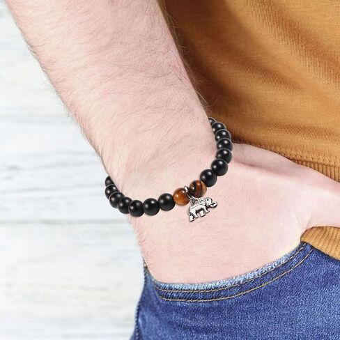 Elephant Bracelet,Elephant Gifts for Women,Personalized Inspirational Bracelets Natural Stone Beaded Bracelets for Women Teen Girls (black) in Kuwait