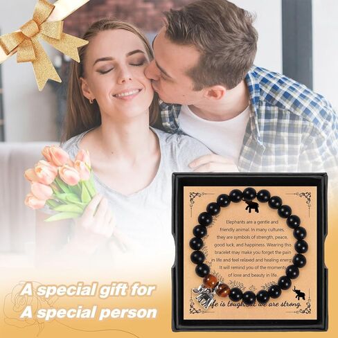 Elephant Bracelet,Elephant Gifts for Women,Personalized Inspirational Bracelets Natural Stone Beaded Bracelets for Women Teen Girls (black) in Kuwait