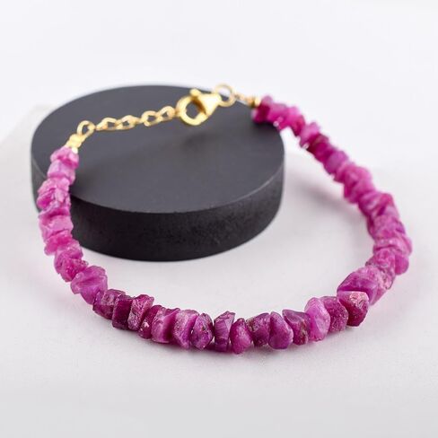 Ruby Bracelets Birthday Gifts For Women Gemstone Beads Rough Stones Jewelry, July Birthstone Crystals Healing Stones 14k Gold Plating 925 Sterling Silver 8 inch in Saudi Arabia