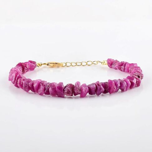 Ruby Bracelets Birthday Gifts For Women Gemstone Beads Rough Stones Jewelry, July Birthstone Crystals Healing Stones 14k Gold Plating 925 Sterling Silver 8 inch in Saudi Arabia