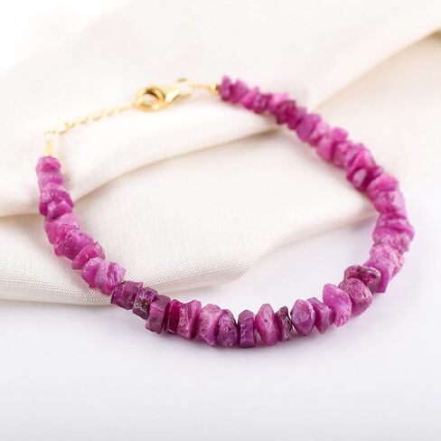 Ruby Bracelets Birthday Gifts For Women Gemstone Beads Rough Stones Jewelry, July Birthstone Crystals Healing Stones 14k Gold Plating 925 Sterling Silver 8 inch in Saudi Arabia