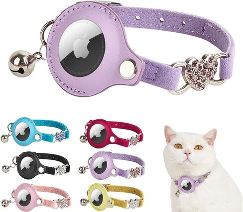 Airtag Cat Collar, Cat Collar with Bells, GPS Cat Collar, Cat Tracker Collar Leather Cat Collar for Cats, Lightweight GPS Pet Collars for Girl Boy Cats, Small Dogs, Puppies (Purple) in Saudi Arabia