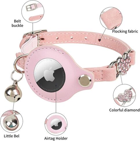 Airtag Cat Collar, Cat Collar with Bells, GPS Cat Collar, Cat Tracker Collar Leather Cat Collar for Cats, Lightweight GPS Pet Collars for Girl Boy Cats, Small Dogs, Puppies (Purple) in Saudi Arabia