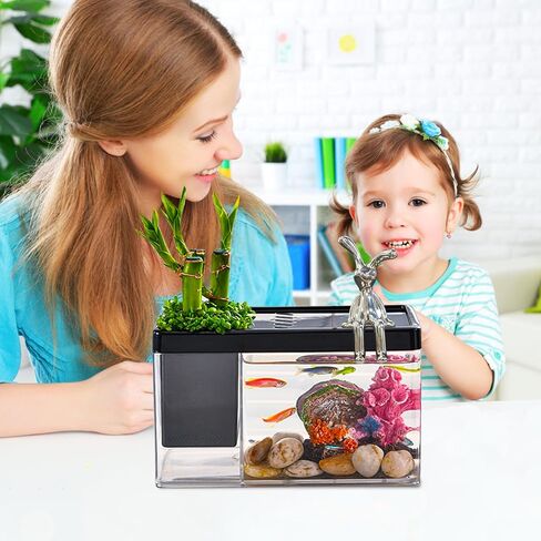 Fish Tank Betta Fish Bowl, Plastic Fish Bowl Mini Fish Tank Desktop Cube Tank with Decorative Rabbits, for Betta Fish Plants Home Office Decoration Gifts in Saudi Arabia