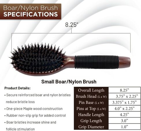 Kenchii Boar and Nylon Bristle Dog/Cat Grooming Brush with One-Piece Maple Body-Choose Size Large, Small (Small) in Saudi Arabia
