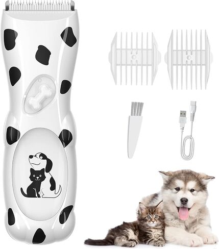 Oninio Dog Clippers,Low Noise Rechargeable Dog Grooming Kit, Electric Pets Hair Trimmers Shaver Shears for Dogs and Cats,Washable（Black Spotted Dog ） in Saudi Arabia