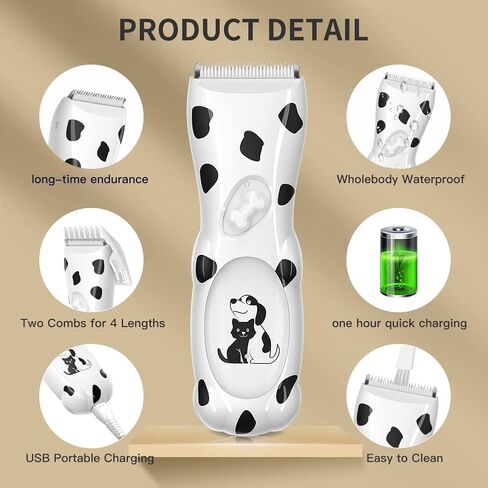 Oninio Dog Clippers,Low Noise Rechargeable Dog Grooming Kit, Electric Pets Hair Trimmers Shaver Shears for Dogs and Cats,Washable（Black Spotted Dog ） in Saudi Arabia