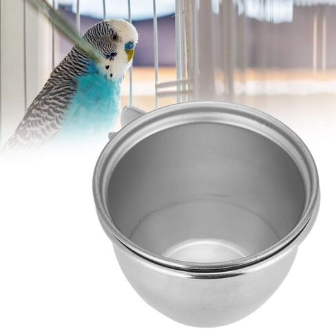 SYH&AQYE Stainless Steel Bird Food Water Coop Cup, Bird Feeding Dish Feeder with Clamp Holder Bird Cage Feeder Set for Macaw African Greys Budgies(8.5cm) in Saudi Arabia