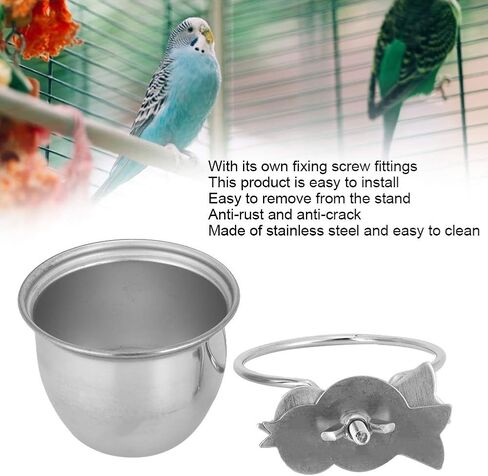 SYH&AQYE Stainless Steel Bird Food Water Coop Cup, Bird Feeding Dish Feeder with Clamp Holder Bird Cage Feeder Set for Macaw African Greys Budgies(8.5cm) in Saudi Arabia