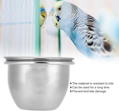 SYH&AQYE Stainless Steel Bird Food Water Coop Cup, Bird Feeding Dish Feeder with Clamp Holder Bird Cage Feeder Set for Macaw African Greys Budgies(8.5cm) in Saudi Arabia