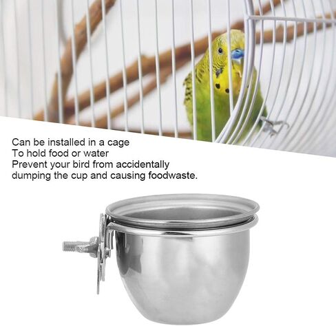 SYH&AQYE Stainless Steel Bird Food Water Coop Cup, Bird Feeding Dish Feeder with Clamp Holder Bird Cage Feeder Set for Macaw African Greys Budgies(8.5cm) in Saudi Arabia