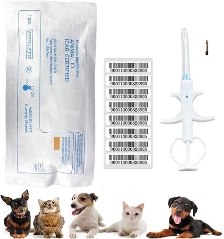 Universal Pet Microchip Animals Implant Chip 134.2khz Registration FDX-B Pet ID Microchip for The Management of Dog Cat Cow Pig Rabbit Pigeon Fish (1pc, 2.12x12mm) in Kuwait