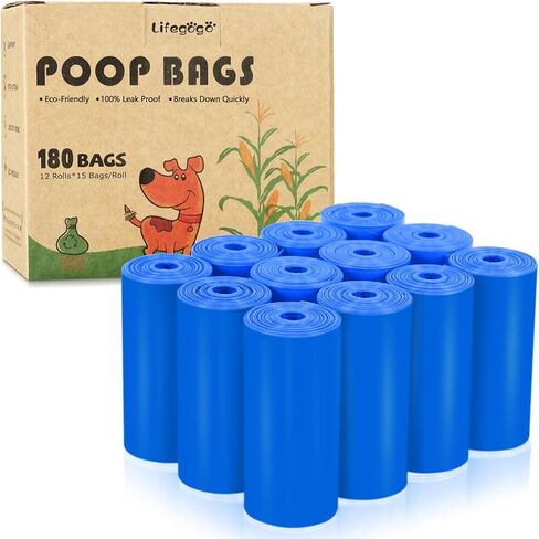 أكياس فضلات الكلاب، 180 قطعة، 12 لفة، أكياس فضلات الكلاب غير المعطرة، حقيبة فضلات الكلاب المقاومة للتسرب، أكياس نفايات الكلاب القوية السميكة للغاية، باللون الأزرق in Kuwait