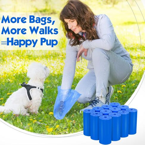 أكياس فضلات الكلاب، 180 قطعة، 12 لفة، أكياس فضلات الكلاب غير المعطرة، حقيبة فضلات الكلاب المقاومة للتسرب، أكياس نفايات الكلاب القوية السميكة للغاية، باللون الأزرق in Kuwait