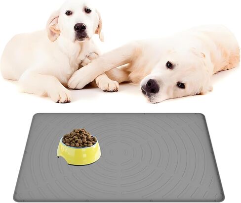 Pet Feeding Mat for Floors Waterproof,Rubber Pet Placemats with Raised Edge for Food and Water Bowl,Dog Cat Rug Mats with High Lips,Large Plastic Tray for Dog Crate Cage Boot Shoe (Grey, Extra Large) in Saudi Arabia
