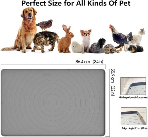 Pet Feeding Mat for Floors Waterproof,Rubber Pet Placemats with Raised Edge for Food and Water Bowl,Dog Cat Rug Mats with High Lips,Large Plastic Tray for Dog Crate Cage Boot Shoe (Grey, Extra Large) in Saudi Arabia
