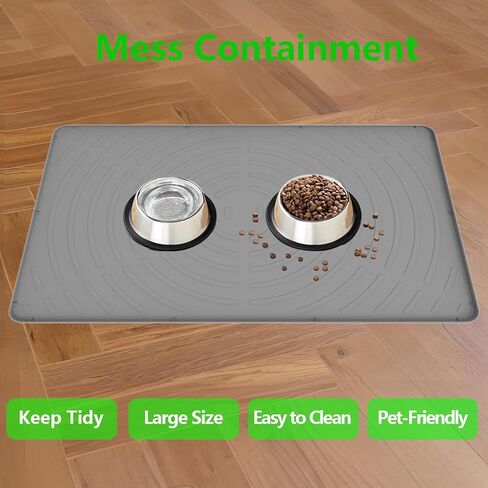 Pet Feeding Mat for Floors Waterproof,Rubber Pet Placemats with Raised Edge for Food and Water Bowl,Dog Cat Rug Mats with High Lips,Large Plastic Tray for Dog Crate Cage Boot Shoe (Grey, Extra Large) in Saudi Arabia