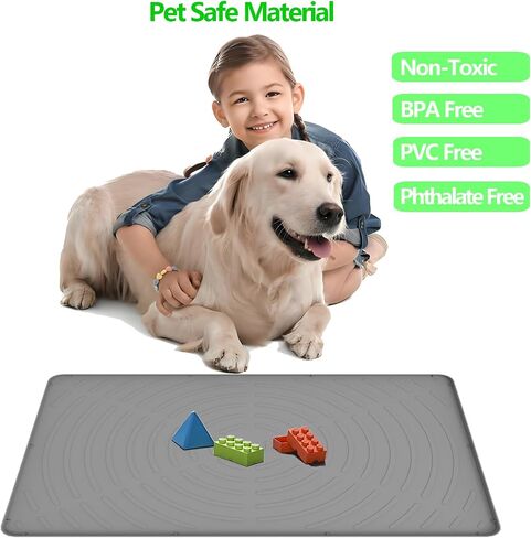 Pet Feeding Mat for Floors Waterproof,Rubber Pet Placemats with Raised Edge for Food and Water Bowl,Dog Cat Rug Mats with High Lips,Large Plastic Tray for Dog Crate Cage Boot Shoe (Grey, Extra Large) in Saudi Arabia