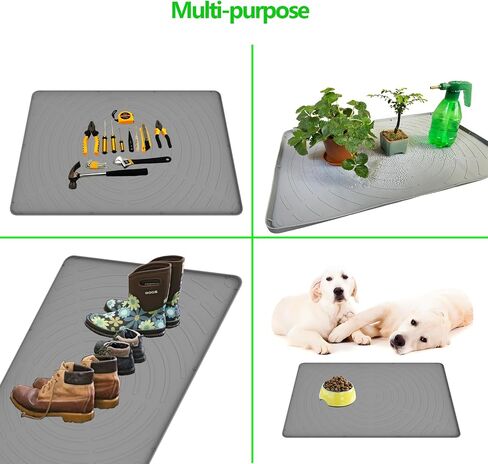 Pet Feeding Mat for Floors Waterproof,Rubber Pet Placemats with Raised Edge for Food and Water Bowl,Dog Cat Rug Mats with High Lips,Large Plastic Tray for Dog Crate Cage Boot Shoe (Grey, Extra Large) in Saudi Arabia