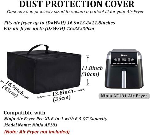 Air Fryer Cover Heavy Duty Heat-Resistant Dust-proof Waterproof Dust Protective Cover Case Compatible With Ninja Air Fryer Pro XL 6-in-1 with 6.5 QT, AF181 (16.9"D×13.8"W×11.8"H) (Black) in Saudi Arabia