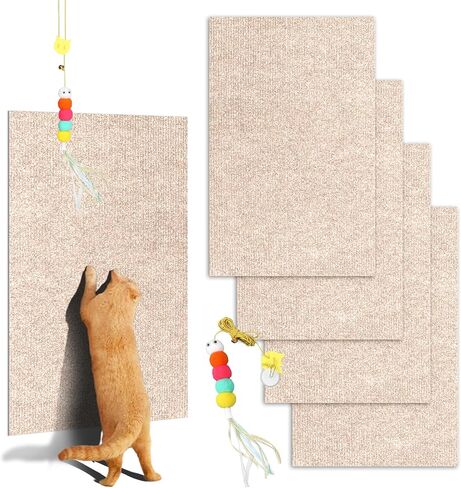 4PCS Cat Scratch Mats 39"x12",Trimmable Cat Scratching Post Carpet Cover Self-Adhesive Cat Tree Shelves Replacement Parts Matfor Couch Furniture Included a Pendant Toy (beige) in Saudi Arabia