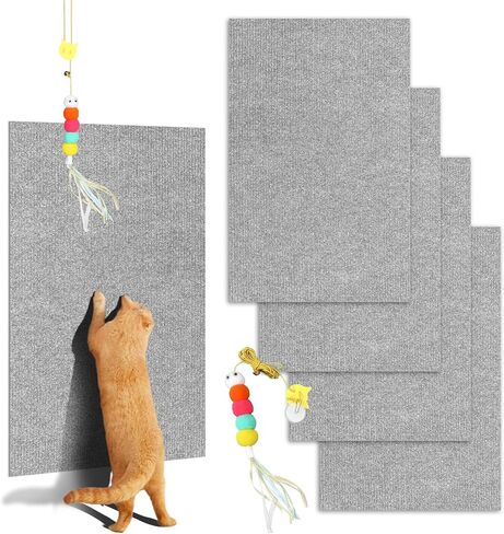 4PCS Cat Scratch Mats 39"x12",Trimmable Cat Scratching Post Carpet Cover Self-Adhesive Cat Tree Shelves Replacement Parts Matfor Couch Furniture Included a Pendant Toy (beige) in Saudi Arabia