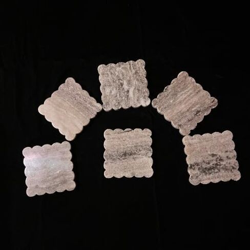 Décor Envogue Brown Marble Scalloped Coasters Set of 6 - Luxury Aesthetic Modern Drink Coasters for Coffee Table- White Scalloped Cup Coasters - Real Natural Semi Absorbent Stone Coasters in Saudi Arabia