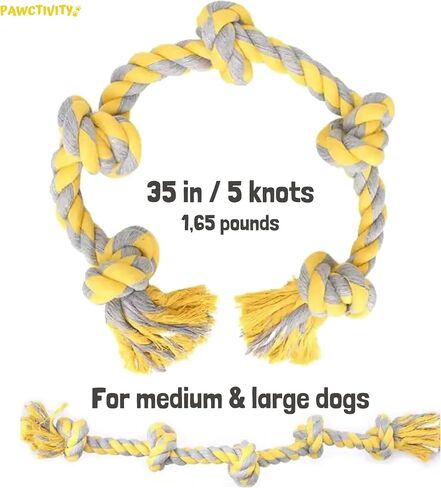 Large Dog Rope Toy for Aggressive Chewers, Big Chew Toy 3 feet 5 Knots, for Medium and Large Breeds, Cotton Tough Durable Rope for Teeth Cleaning, Tug of War Rope Toy in Saudi Arabia