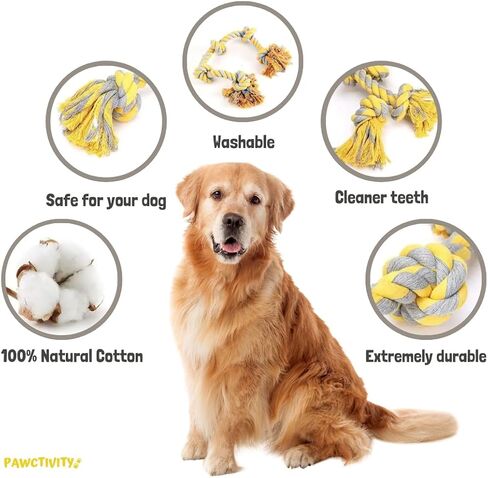 Large Dog Rope Toy for Aggressive Chewers, Big Chew Toy 3 feet 5 Knots, for Medium and Large Breeds, Cotton Tough Durable Rope for Teeth Cleaning, Tug of War Rope Toy in Saudi Arabia