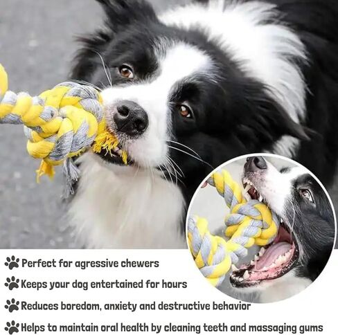 Large Dog Rope Toy for Aggressive Chewers, Big Chew Toy 3 feet 5 Knots, for Medium and Large Breeds, Cotton Tough Durable Rope for Teeth Cleaning, Tug of War Rope Toy in Saudi Arabia