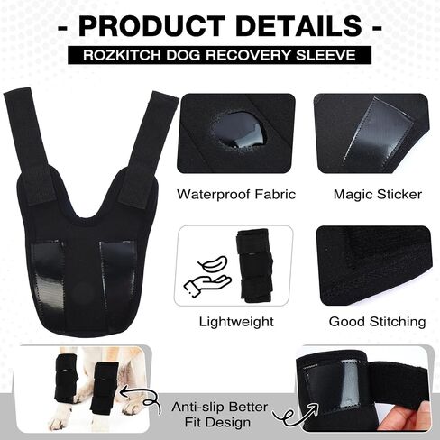 ROZKITCH Dog Leg Protector for Rear Hock Joint or Front Leg Brace, 1 Pair of Dog Leg Compression Wrap Sleeve for Anti Licking Carpal Support Ankle Support Protect Injury Sprain Torn ACL CCL Black S in Saudi Arabia