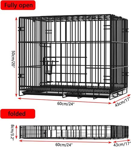 GKYZBB قفص كلب معدني قابل للطي مع صينية بلاستيكية، 24 بوصة × 17 بوصة × 20 بوصة، قفص سلكي، قفص الحيوانات الأليفة المحمول الداخلي بباب مزدوج، بيت الكلب الأليف، قفص السفر للكلاب، بيت الكلب في الهواء الطلق in Kuwait