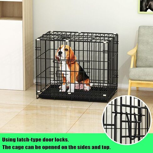 GKYZBB قفص كلب معدني قابل للطي مع صينية بلاستيكية، 24 بوصة × 17 بوصة × 20 بوصة، قفص سلكي، قفص الحيوانات الأليفة المحمول الداخلي بباب مزدوج، بيت الكلب الأليف، قفص السفر للكلاب، بيت الكلب في الهواء الطلق in Kuwait