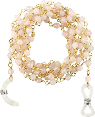 Natural Rose Quartz Crystals Beads Necklace Lanyard Eyeglass Mask Chain for Women Reading Glasses Rosary Cord Spectacle String Eyewear Frames Specs Jewelry Accessory Stylish Holder in Saudi Arabia