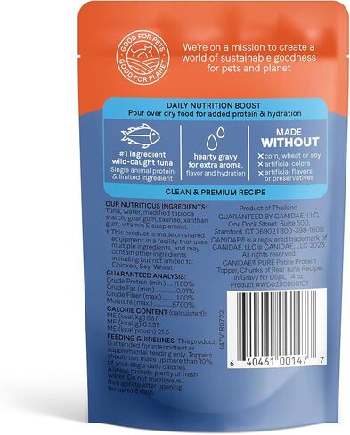 CANIDAE Pure Petite Protein Topper Wet Dog Food for Small Breeds, Chunks of Real Tuna in Gravy Recipe, 1.4 oz. (Case of 12) in Saudi Arabia