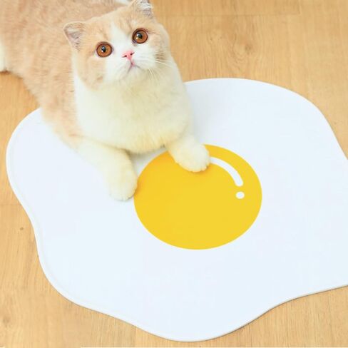 Pet Placemat for Dogs and Cats, Cartoon Fried Egg Shape Dog Feeding Mats Non-Slip Non-Spill Cat Food Mat Waterproof Silicone Puppy Bowl Mat Dog Water Bowl Tray for Small Medium and Large Pet in Saudi Arabia
