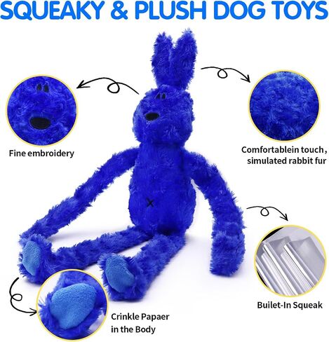rabbit Squeaky Dog Toys - rabbit Interactive Dog Toy with Crinkle and Squeaky, Bunny Dog Plush Toys, Enrichment for Small and Medium Breed Puppies or Dogs, Cute and Plush (Blue) in Saudi Arabia