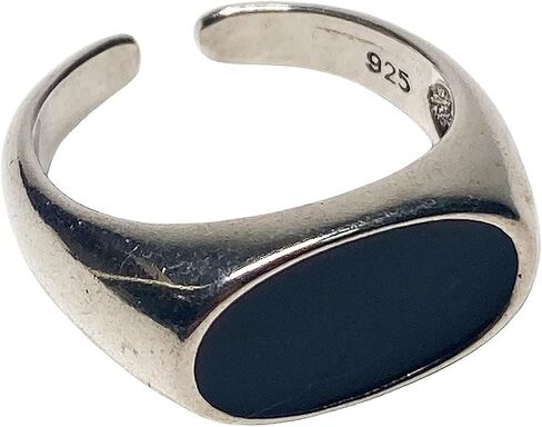 Handmade Vintage 925 Sterling Silver Black Rings for Women/Girl, Adjustable Personalized Jewelry (Black oval shape) in Saudi Arabia