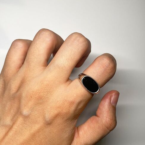 Handmade Vintage 925 Sterling Silver Black Rings for Women/Girl, Adjustable Personalized Jewelry (Black oval shape) in Saudi Arabia