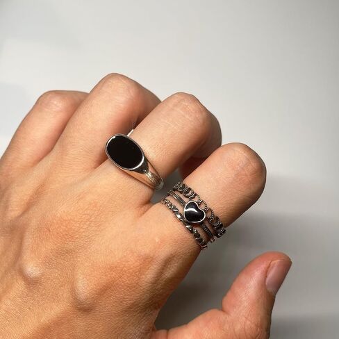 Handmade Vintage 925 Sterling Silver Black Rings for Women/Girl, Adjustable Personalized Jewelry (Black oval shape) in Saudi Arabia