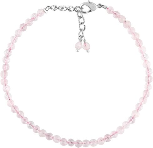 Natural Real Rose Quartz Crystals Bracelet, 3mm Best Grade Micro Cut Beads, Chakra Healing Gemstone, Beautiful Simple Jewelry, Silver Plated Jewelry 7+1 inch in Saudi Arabia
